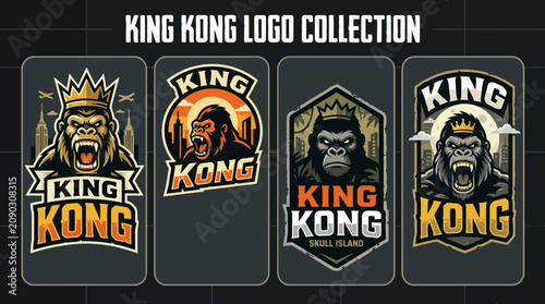 Photography King Kong gorilla mascot logo collection with crowns.