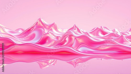 Abstract pink waves, glossy surface reflecting light. Smooth curves create dynamic landscape, minimalist design.