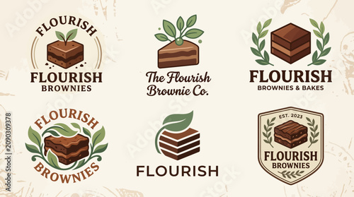 Foto Brownie and cake bakery logo templates with botanical elements.