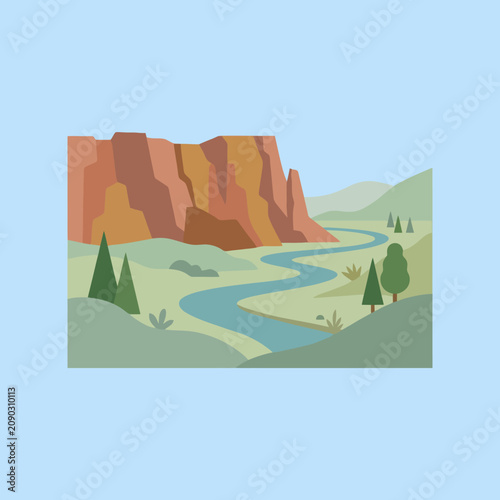 A flat vector illustration of a canyon river