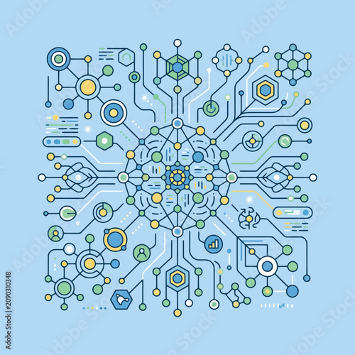 Abstract digital network diagram representing data connectivity