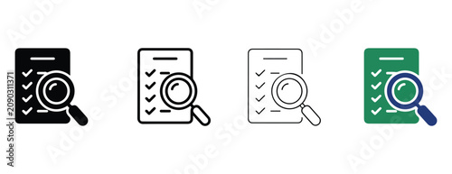 checklists with magnifying glasses on white background for business and productivity concepts  various colored versions