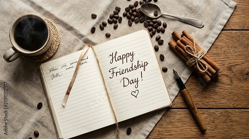 Happy thanksgiving day written on a notepad with coffee and cinnamon sticks
