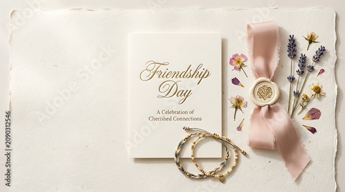 Mother's day gift set with flowers, ribbon, and jewelry on a white background
