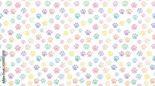 Cute Pastel Watercolor Animal Paw Print Seamless Pattern