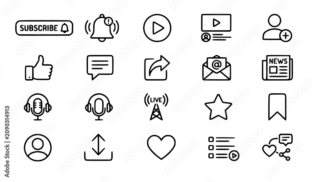 Fototapeta premium Editable Stroke Subscribe Line Icons Vector Set