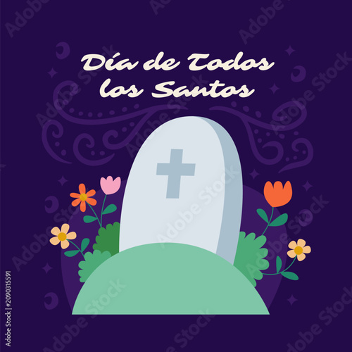 Tableau sur toile All Souls Day Día de Todos los Santos vector illustration to honor the souls of