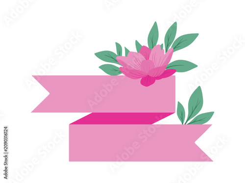 Hand Drawn Pink Ribbon with Flower Illustration
