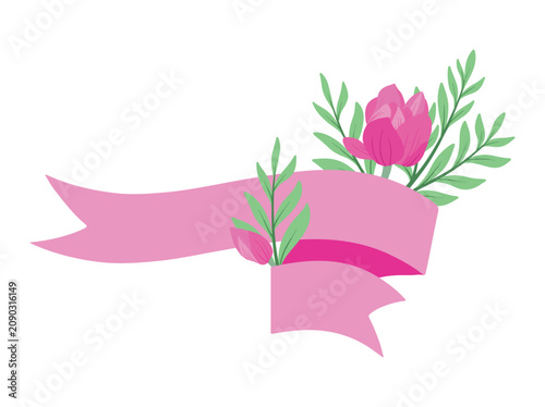 Pink Ribbon with Flower Clip Art