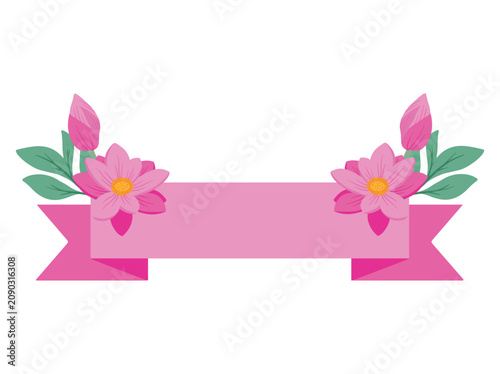 Pink Ribbon with Flower Illustration