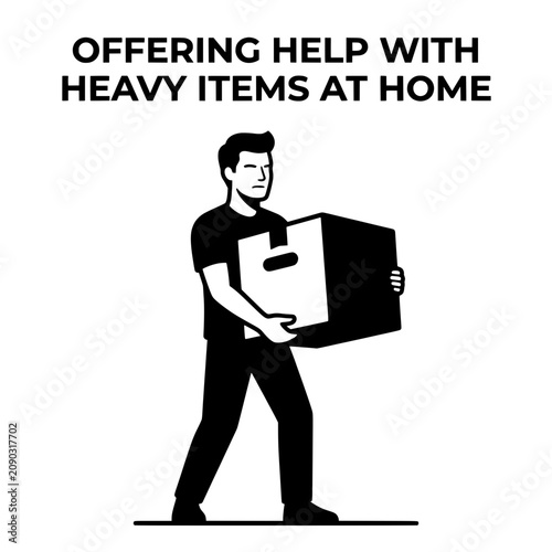 Man Carrying Heavy Box Offering Help with Moving and Lifting.