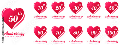 фотографія 10th to 100th anniversary celebration badge set in heart style