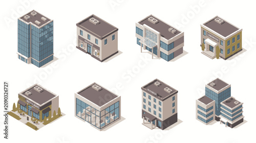 Konstfotografi Isometric illustration of modern urban office buildings and corporate architecture
