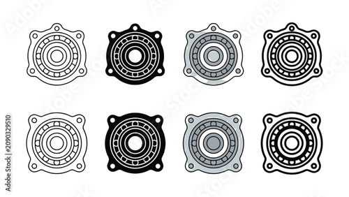 Bild auf Leinwand Eight distinct ball bearing icons for mechanical engineering parts design