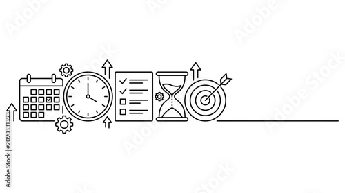 Bild auf Leinwand Hand Drawn Modern City Sketch with Clock and Stopwatch Time Management Business
