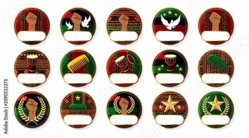 Kwanzaa Symbols Round Icons with Blank Space for Text, African Heritage Design