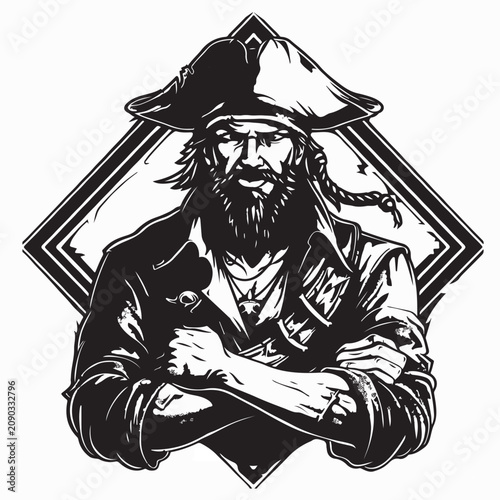 Bild auf Leinwand Dangerous Pirate Leader Head Portrait in Retro Style Image Vector