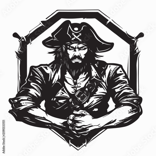 Foto Vintage Pirate Captain Portrait with Angry Expression Image Vector
