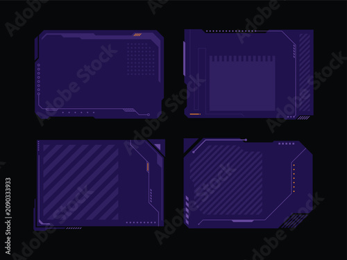 Set of futuristic purple digital frames for tech-focused design projects.