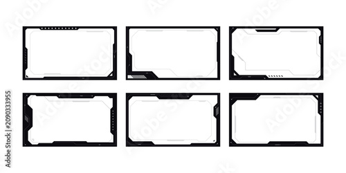 Set of six modern black and white geometric frames for various digital designs.
