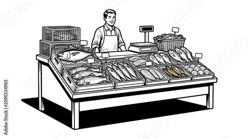 Foto Fishmonger selling seafood at market