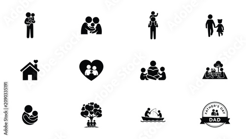 Fotografie Modern minimalist family bonding icons set with high contrast set nine black sil