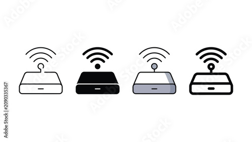 Wireless internet router modem device signal icon set