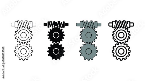 Fotografie Worm gears and spur gears engagement illustration variations