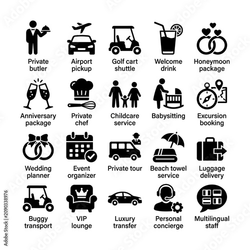 Luxury Hotel Services And Amenities Icons.