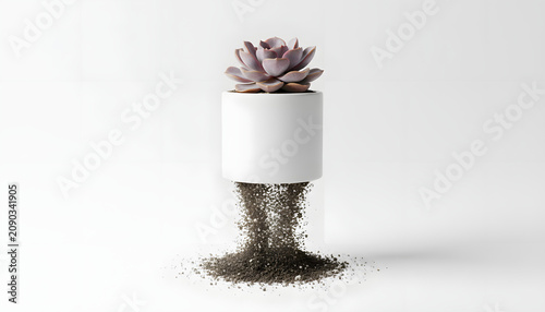 Potted Succulent Floating With Soil Isolated White