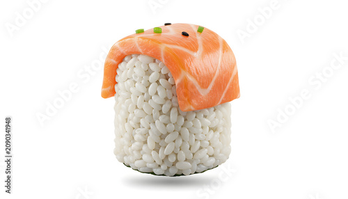 Sushi Roll Piece Floating Isolated White Background