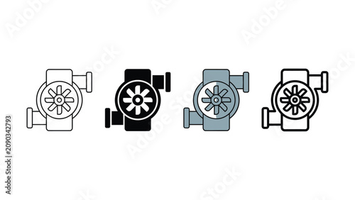 Schilderij op canvas Automotive cooling system radiator fan pump icon set illustration