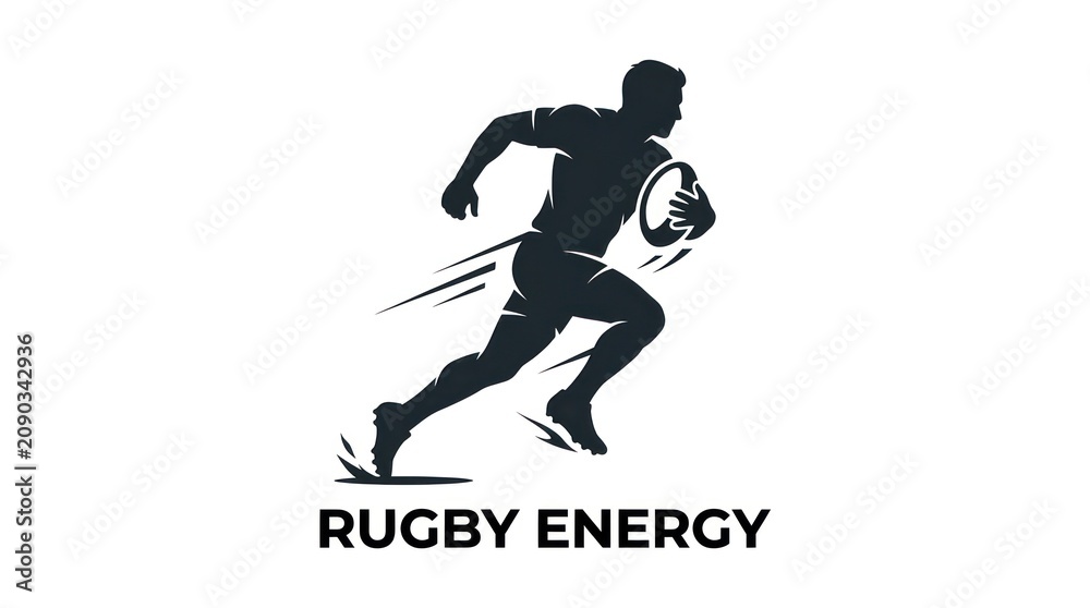 Fototapeta premium Silhouette of rugby player running with ball action sport graphic