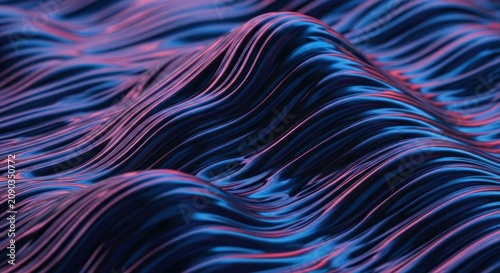 Abstract Wavy Lines with Blue and Pink Neon Light Effect.