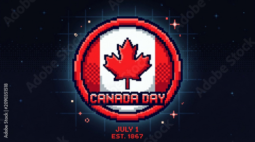 Fotografía Retro pixel art canada day celebration badge with national leaf with futuristic