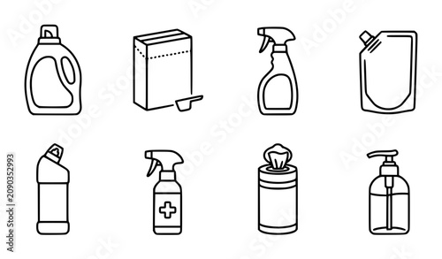 Cuadro en lienzo Detergent Packaging Linear Icon Set Cleaning Product Vector Collection
