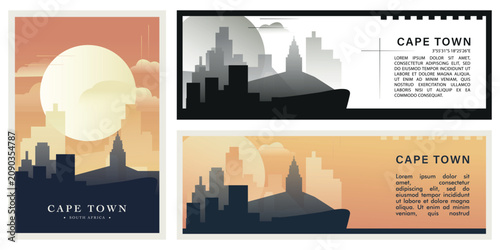 Cape Town skyline illustration set with iconic landmarks. Brutalism South Africa city cityscape design pack for travel banners, tourism posters, and urban architecture concepts, social media, websites