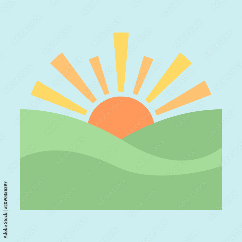 Fototapeta premium A simple sun rising over green hills
