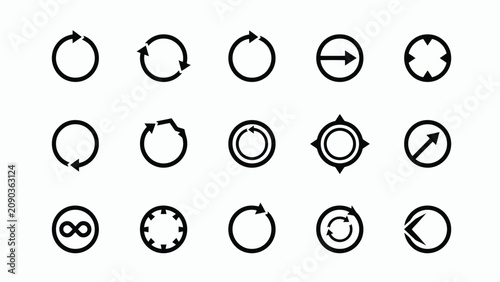 Foto Fifteen unique directional and cyclic arrow icons in minimalist black with instr