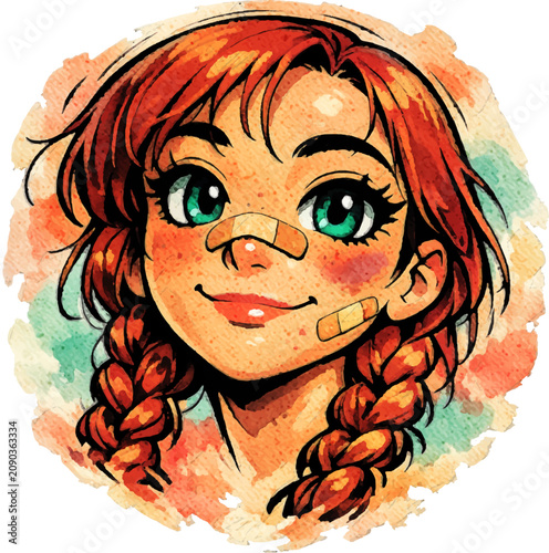 Photos AI Vector Girl Portrait Illustration – Cute Coquette Character with Dynamic Fish