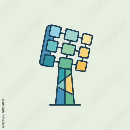 A colorful illustration of a modern stadium floodlight tower icon