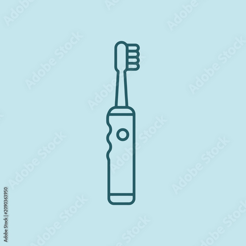 Minimalist line icon of an electric toothbrush on blue background