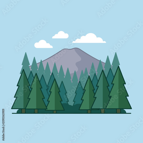 Flat vector illustration of a mountain and forest