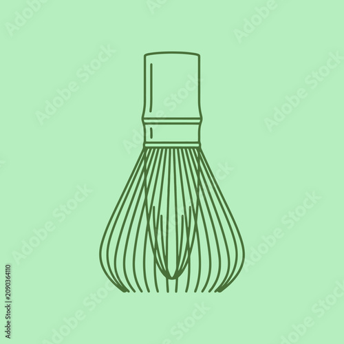 Minimalist line art illustration of a traditional bamboo whisk