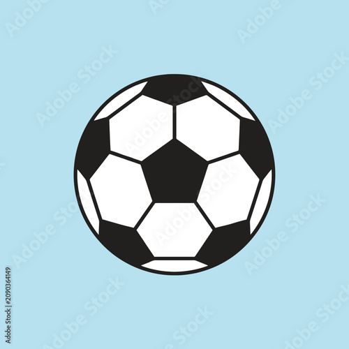 A classic black and white soccer ball on blue background