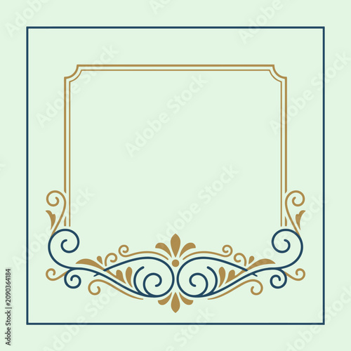 An elegant vintage frame with ornate gold and blue flourishes