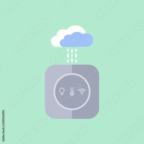 Smart home device with cloud and rain icons for automation system