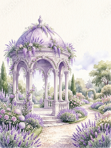 Lavender Garden Pavilion Watercolor Invitation Background