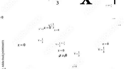 Black math formulas on chalkboard white background. Seamless loop of handwritten mathematical formulas, 4K chroma key formulas, Floating physics overlay,