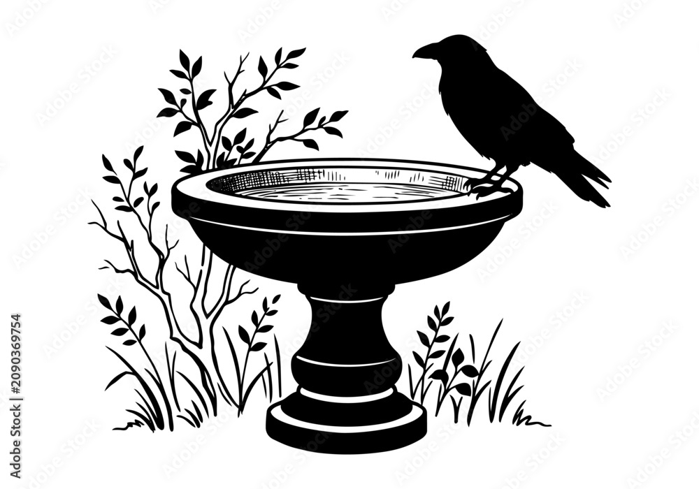 Fototapeta premium Vintage Raven Vector Illustration Hand Drawn Crow Bird Flying Perched Black And White Line Art Sketch For Gothic Halloween And Nature Graphic Design
